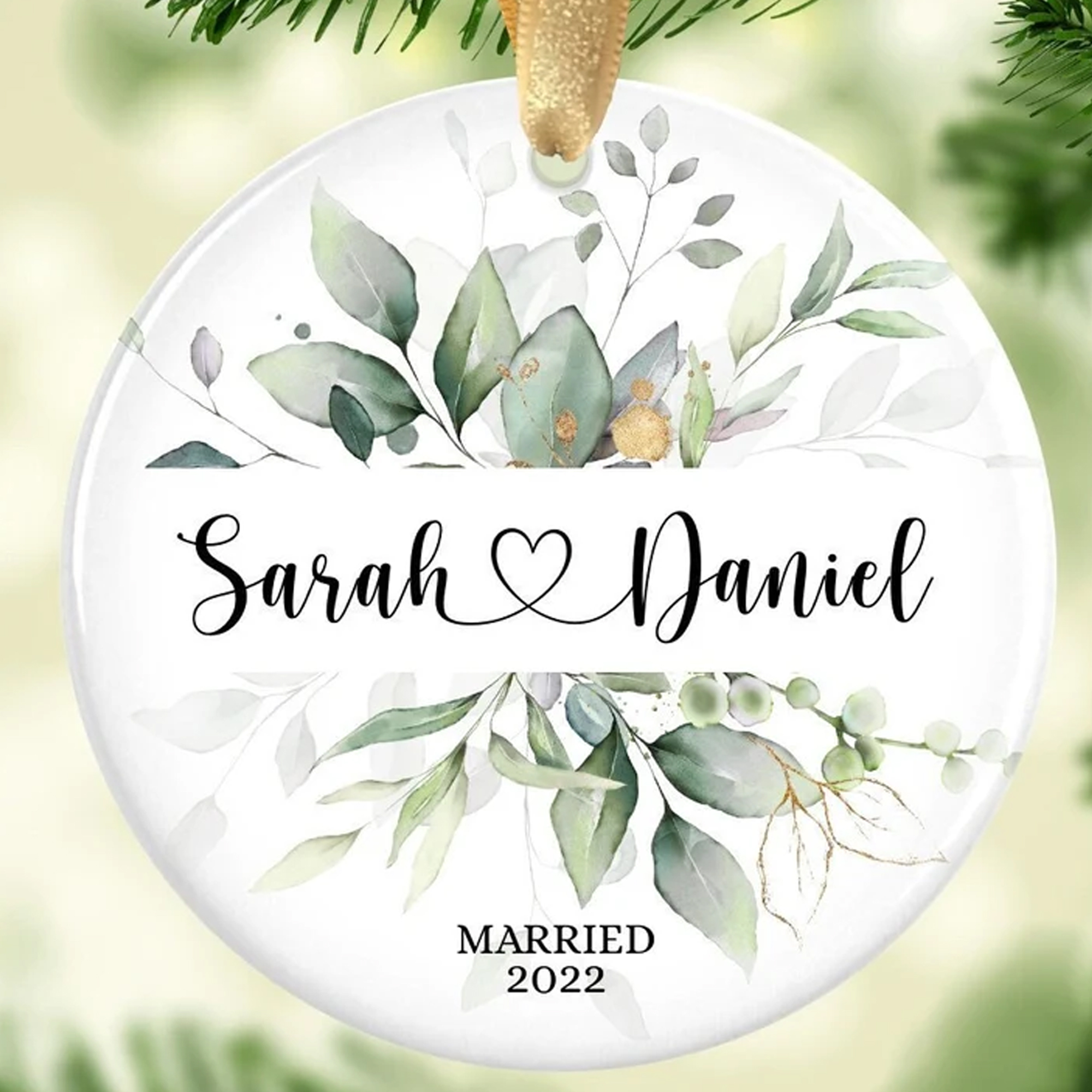 First Christmas Married Ornament 2022 With Custom Name And Date Personalized Wedding Christmas Ornament Couples Ornament